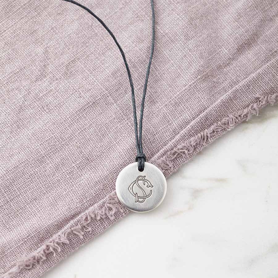 Personalised Silver Hidden Message Monogram Pendant Front Wide