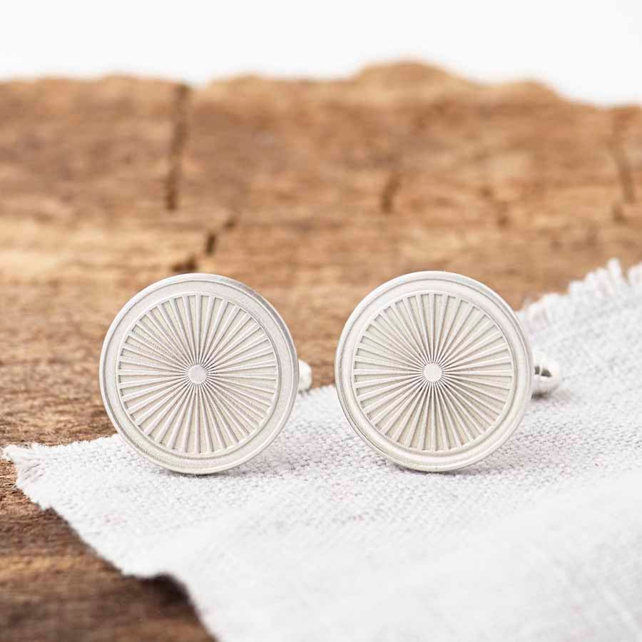 Personalised Silver Spokes Secret Message Cufflinks