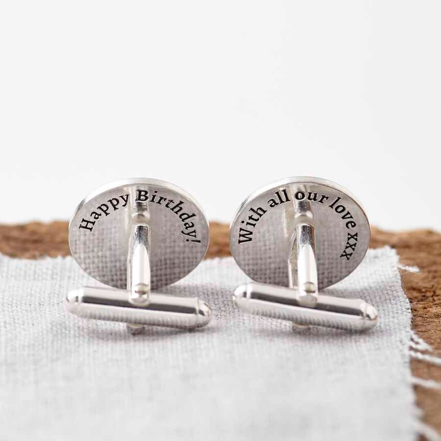 Personalised Silver Spokes Secret Message Cufflinks