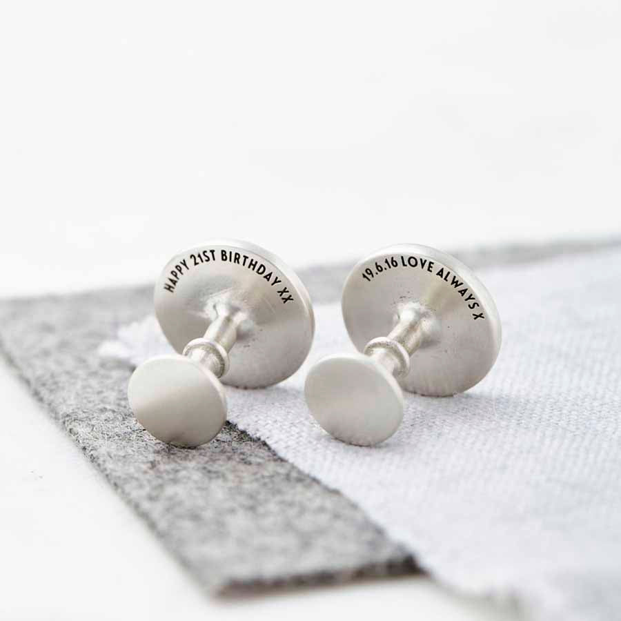 Personalised Silver And Leather Coordinate and Date Cufflinks