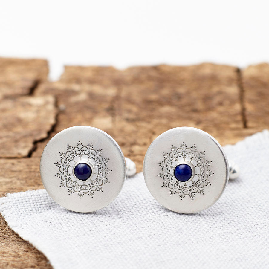 Personalised Sterling Silver And Lapis Cufflinks