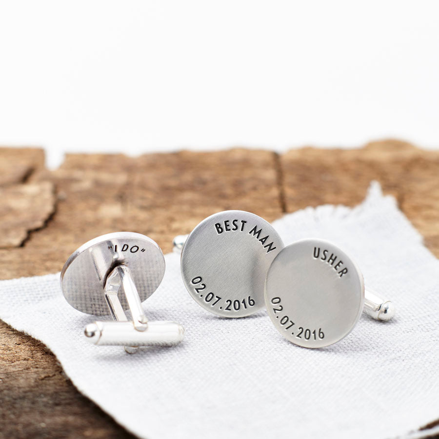 Personalised Solid Silver Wedding Party Hidden Message Cufflinks 