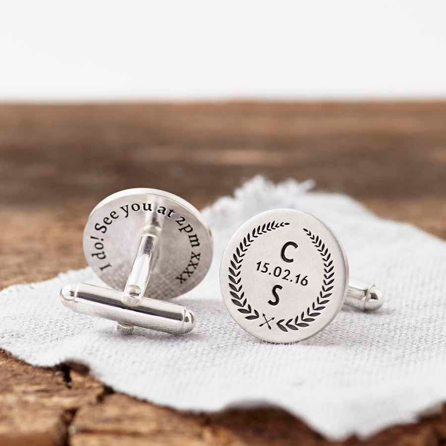 Personalised Solid Silver Wedding Crest Hidden Message Cufflinks 