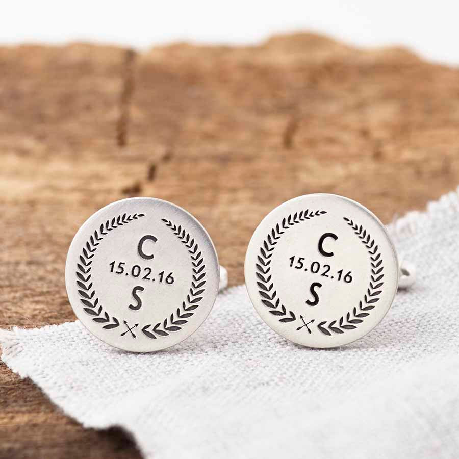 Personalised Solid Silver Wedding Crest Hidden Message Cufflinks 