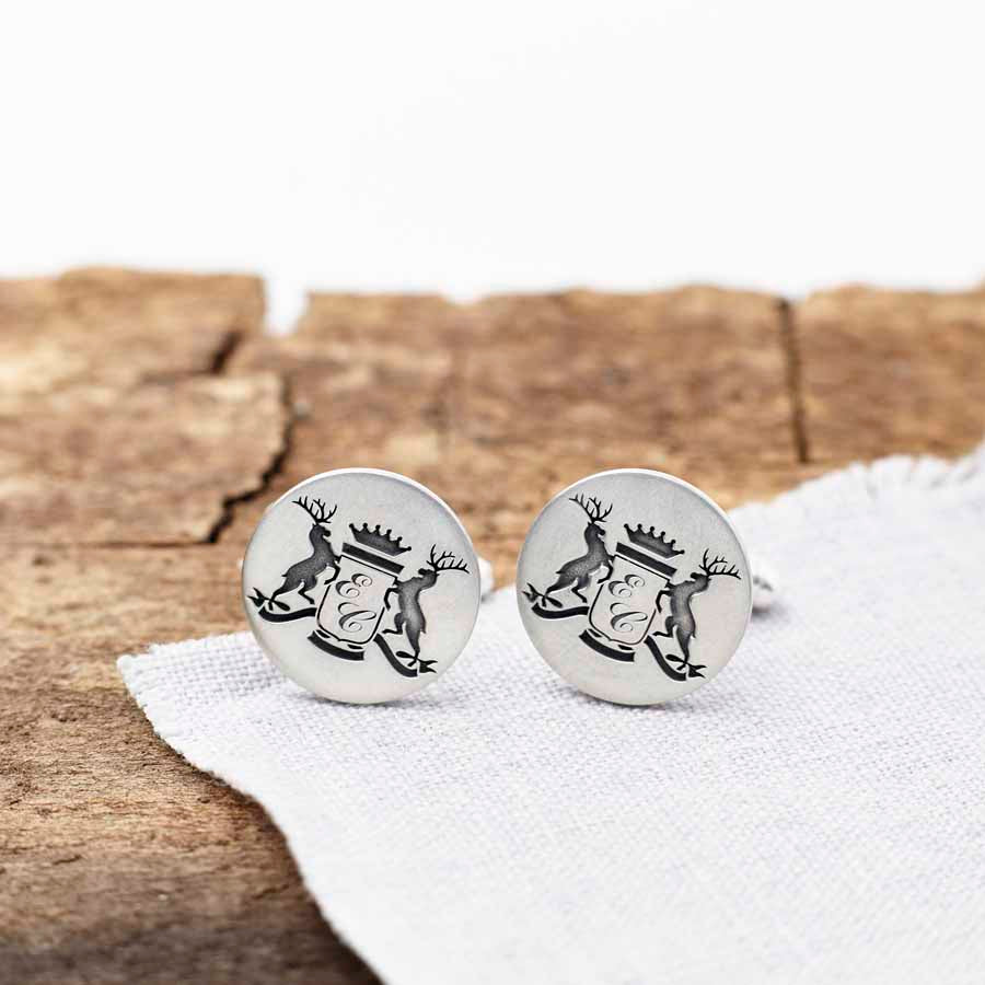 Silver Stag Crest Monogram Cufflinks