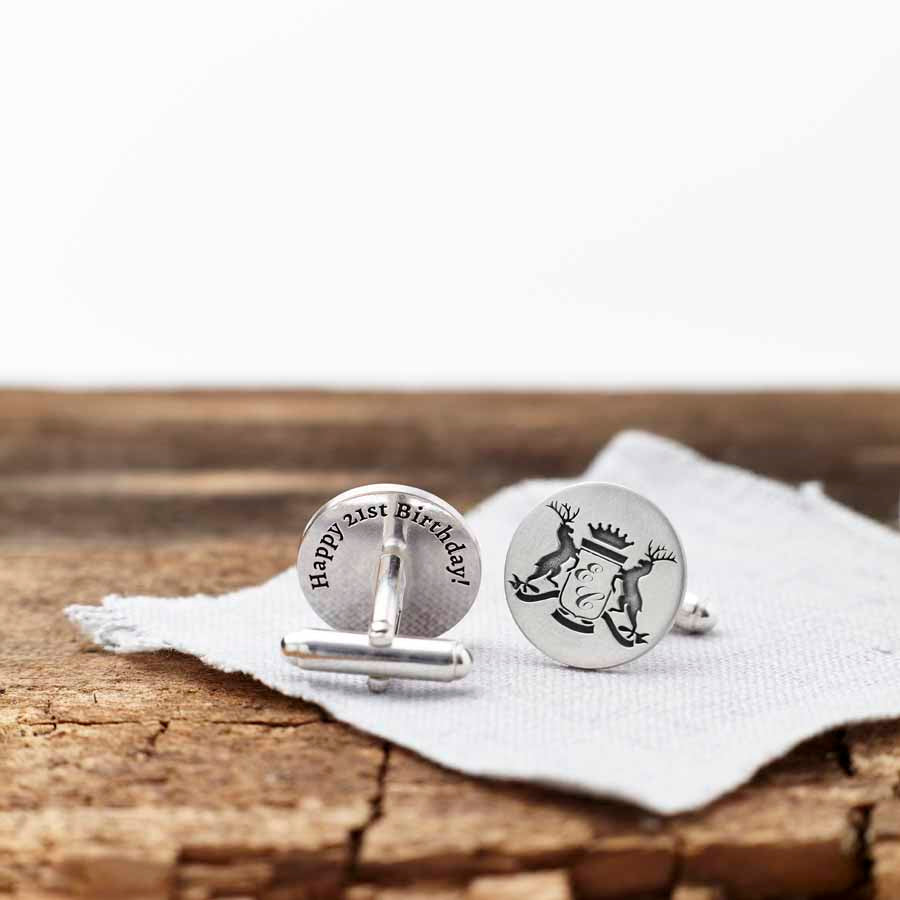 Silver Stag Crest Monogram Cufflinks