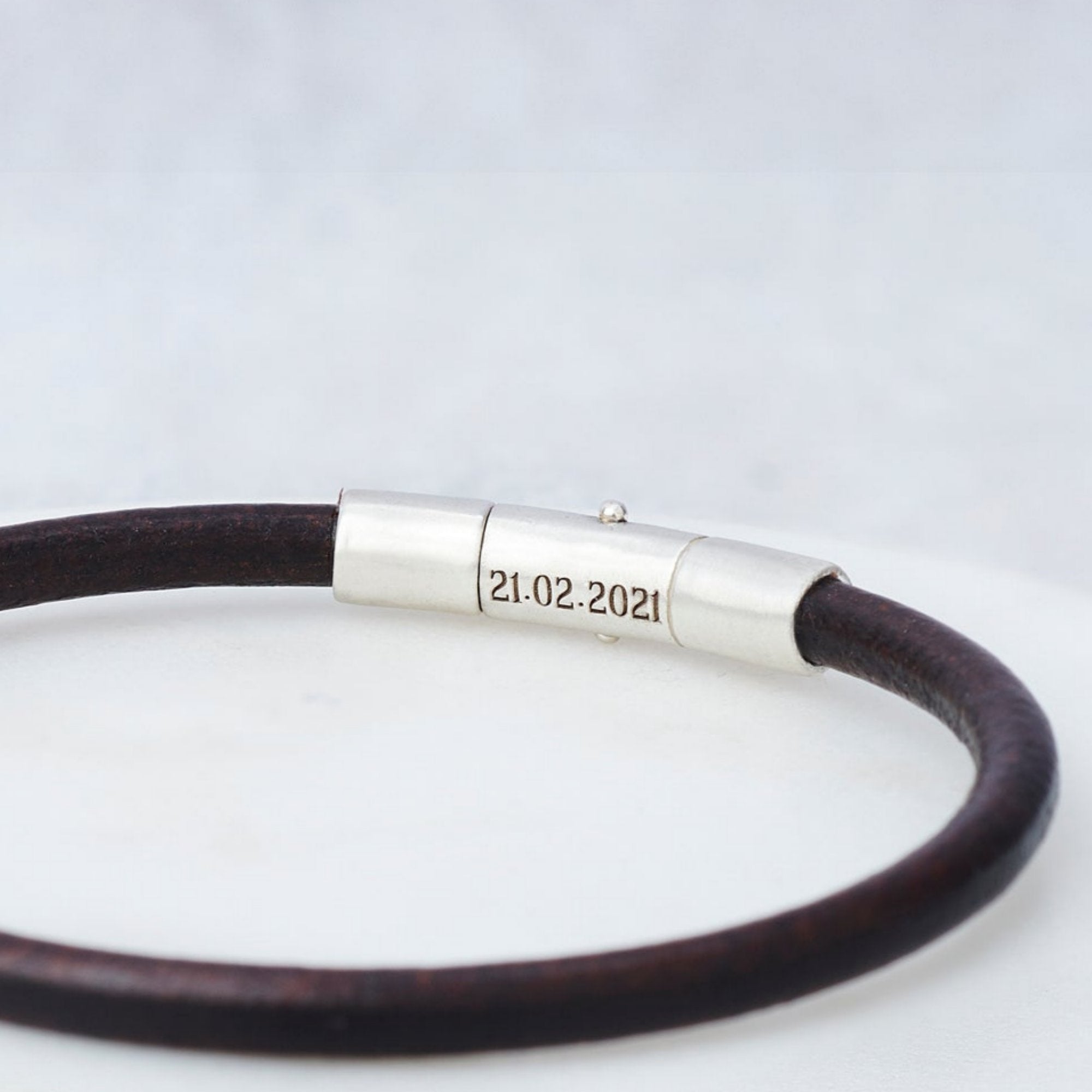 Minimalist Leather Bracelet with Personalised Sterling Silver Clasp