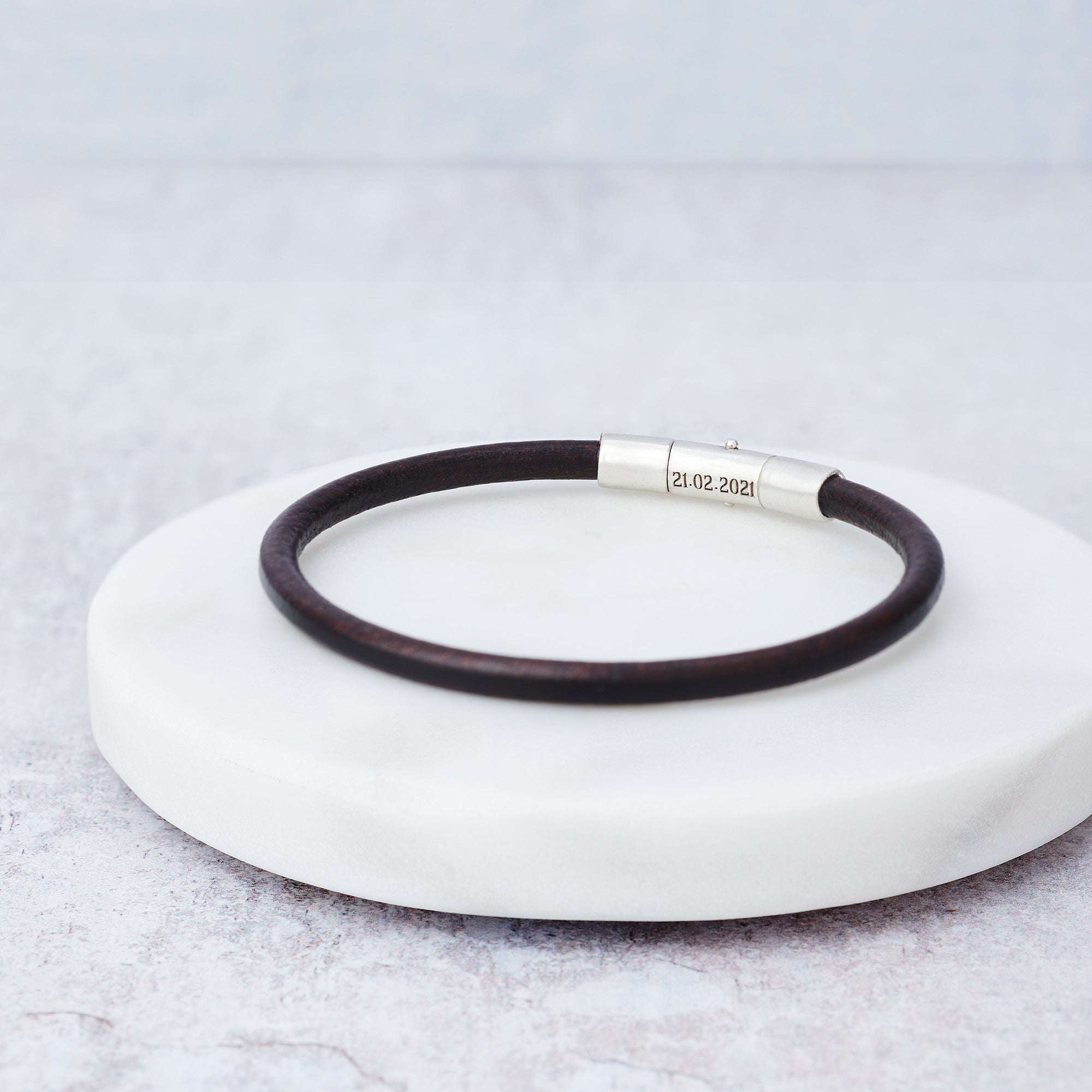 Minimalist Leather Bracelet with Personalised Sterling Silver Clasp