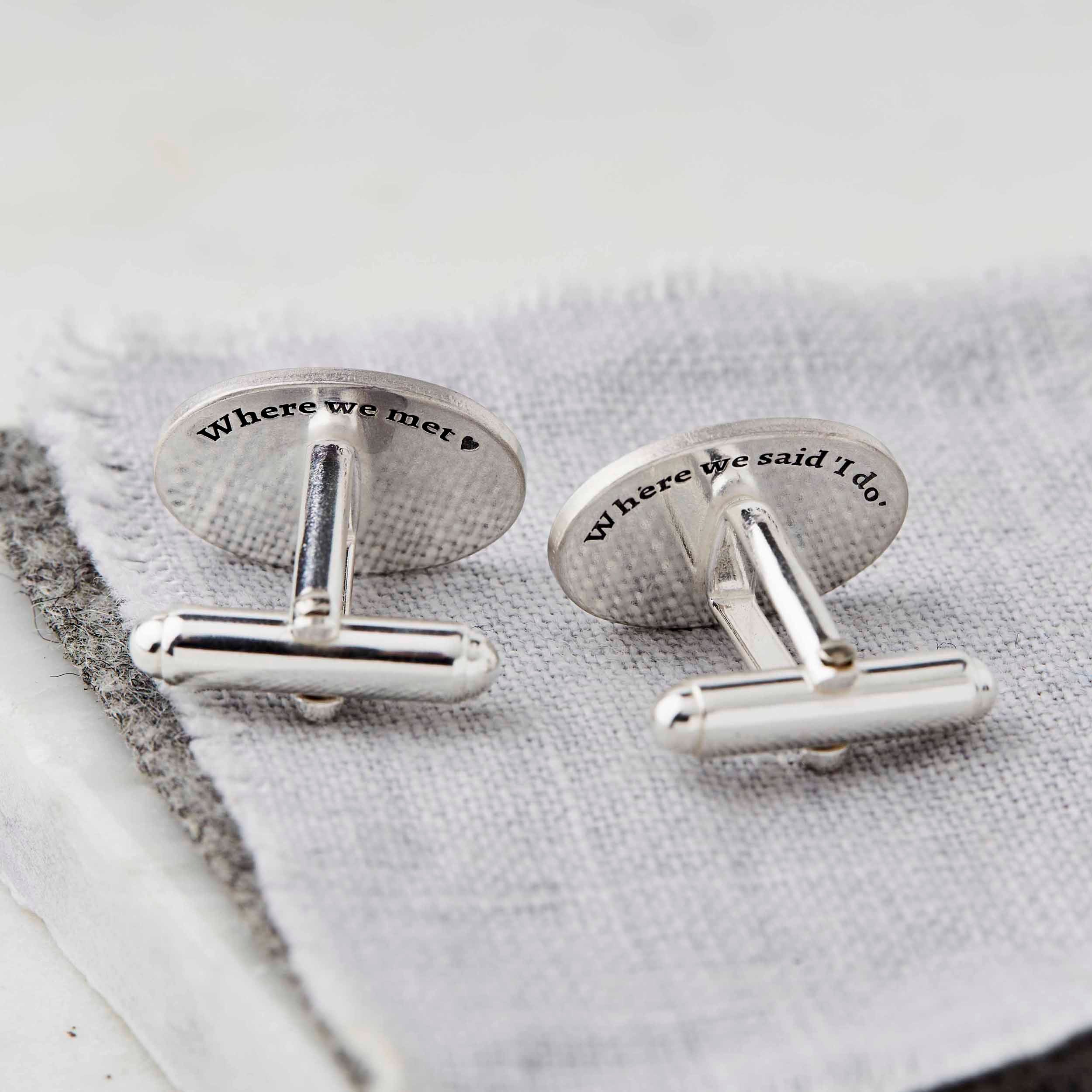Personalised Oval Sterling Silver Coordinates Cufflinks