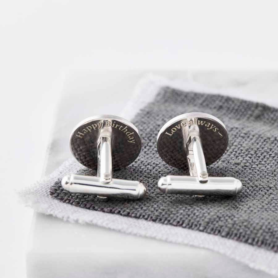 Solid Silver Cufflinks engraved with "Happy Birthday"