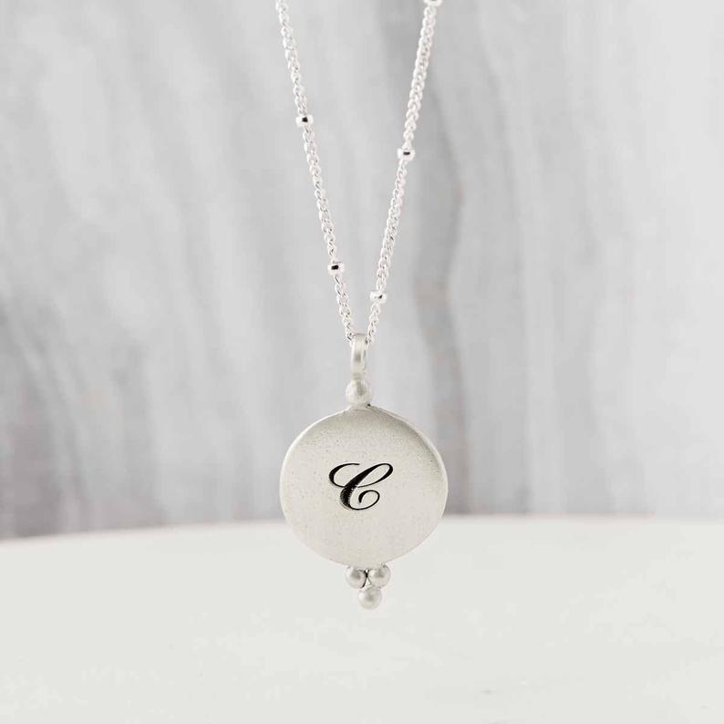 Solid Silver necklace engraved with a single initial