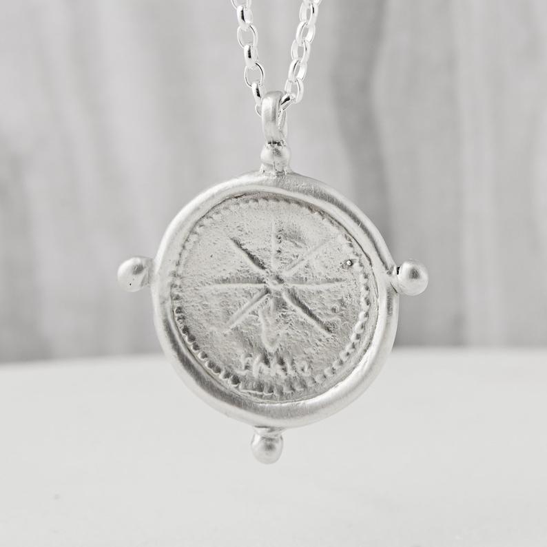 Solid Silver Compass Design Necklace