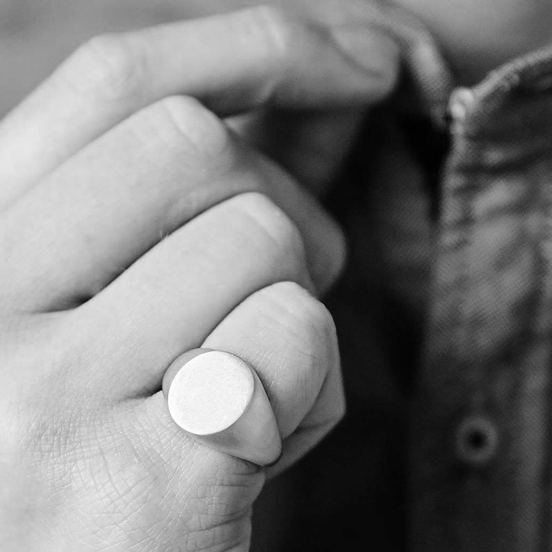 Sterling Silver Medallion Initial Signet Ring on Finger