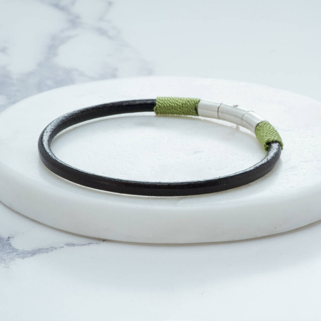 leather silk bracelet with sterling silver clasp 