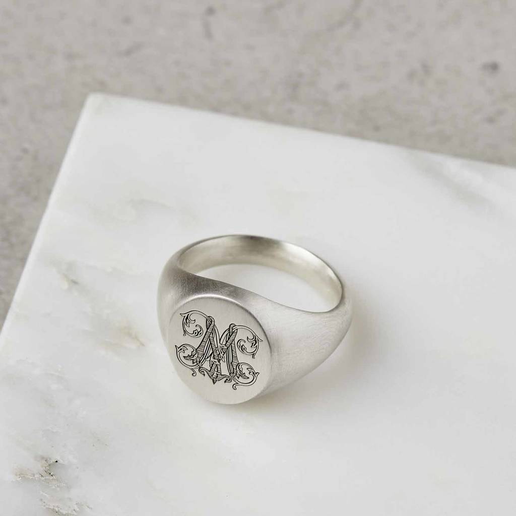 Personalised sterling silver initial signet ring 