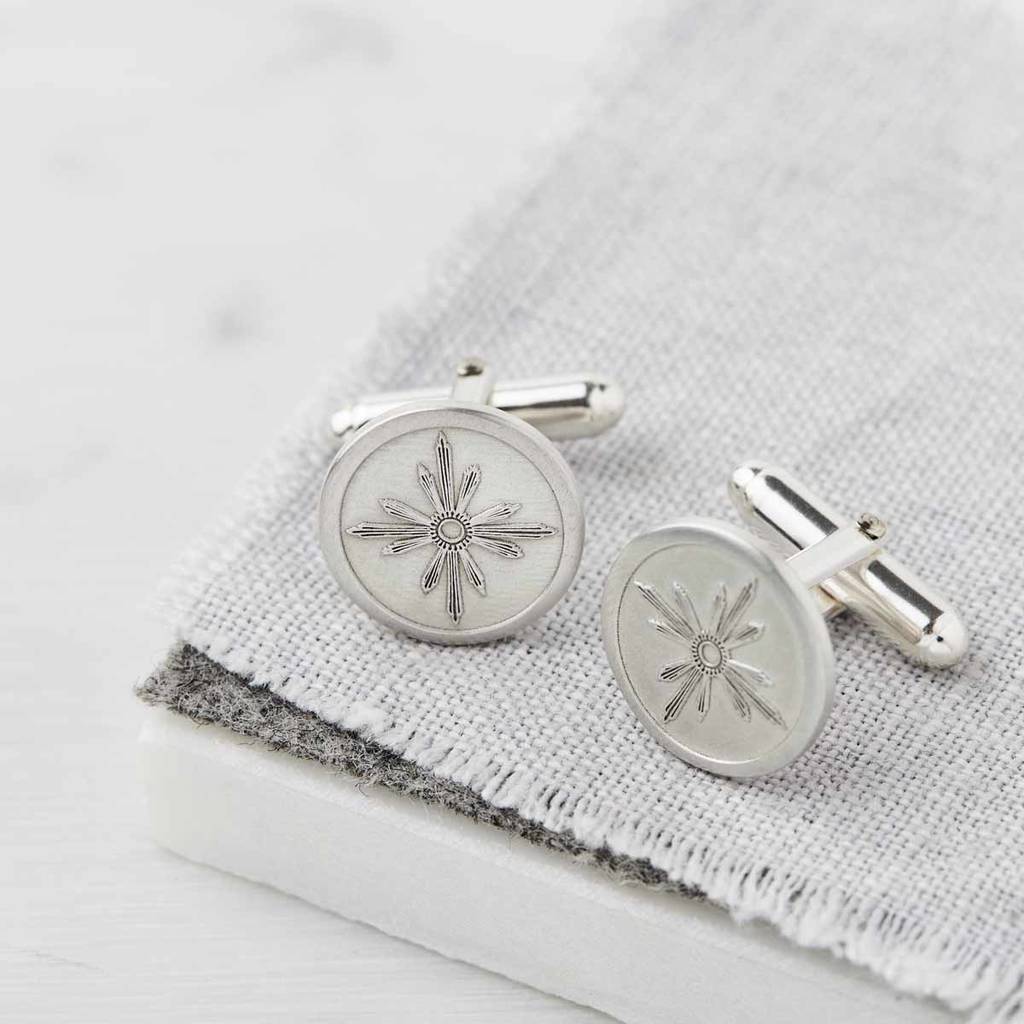 Personalised sterling silver north star cufflinks 