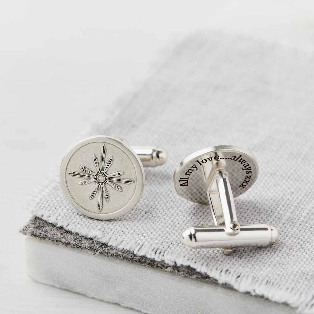 Personalised sterling silver north star cufflinks 