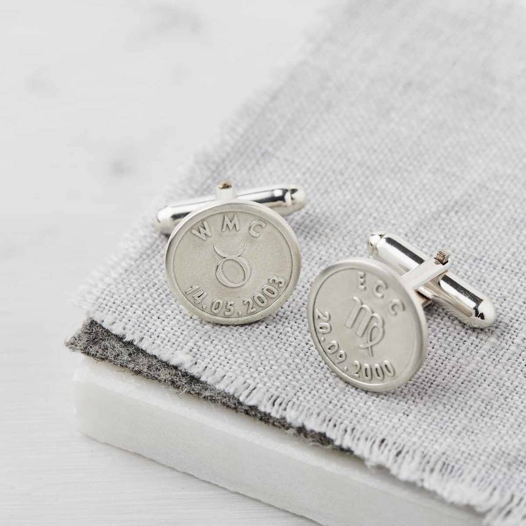 Sterling silver zodiac birthday cufflinks 