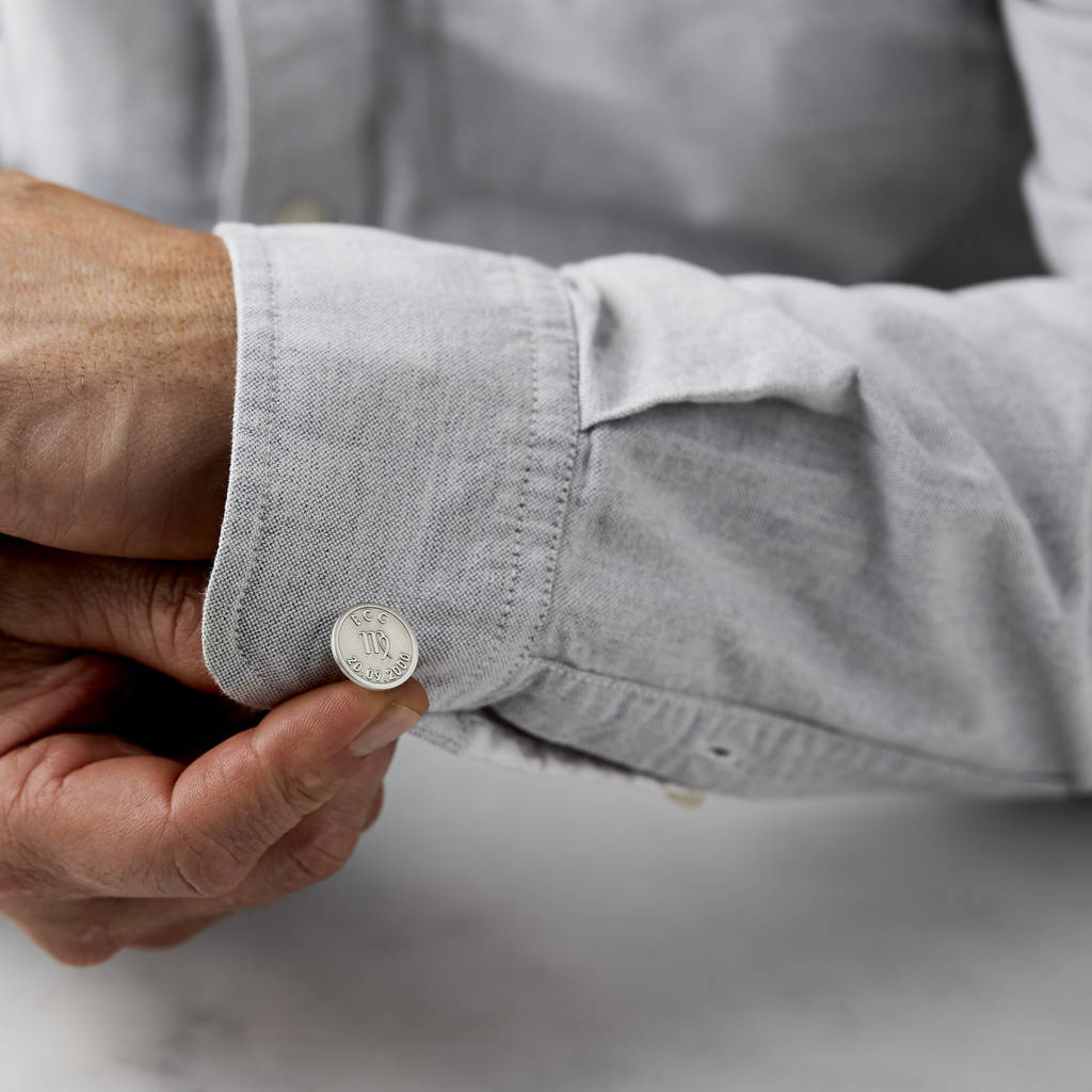 Personalised sterling silver zodiac birthday cufflinks 