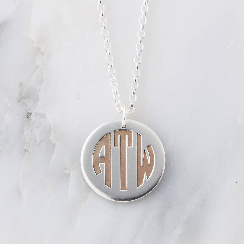 Silver and rose gold entwined monogram necklace 