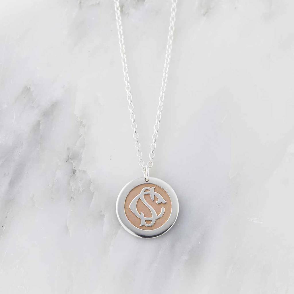 Silver and rose gold entwined monogram necklace 