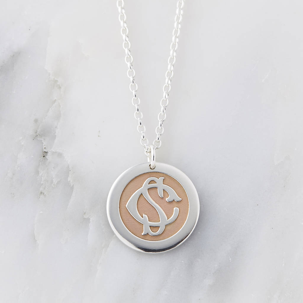 Silver and rose gold entwined monogram necklace 