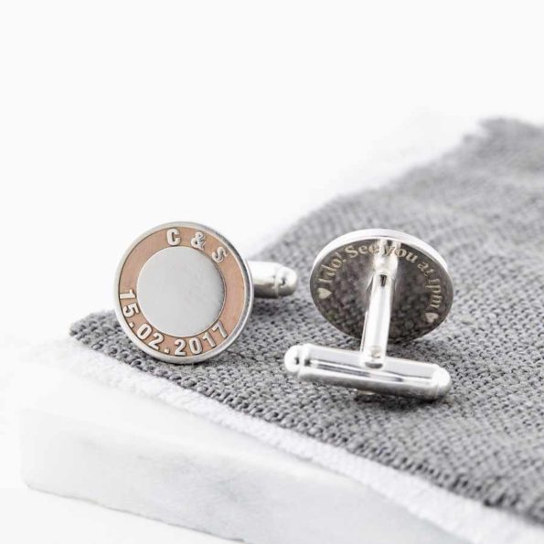 Rose Gold And Silver Initials and Date Cufflinks