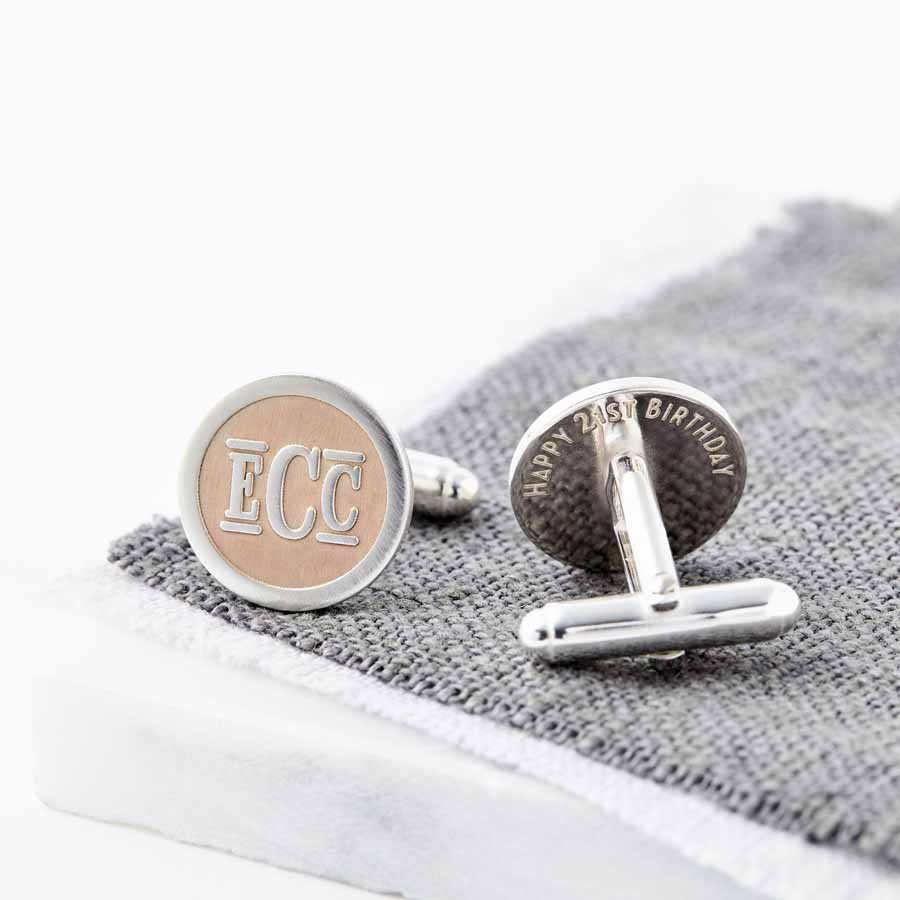 Personalised Rose Gold And Silver Monogram Cufflinks | Sally Clay