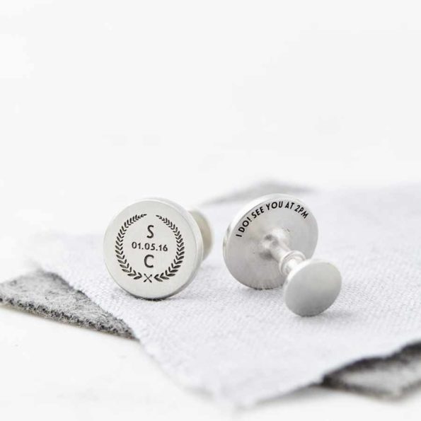 Solid Silver Cufflinks, Ideal gift for the Groom with Wedding Date Engraved