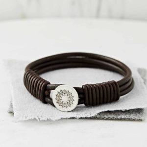 Silver and Leather Mandala Bracelet