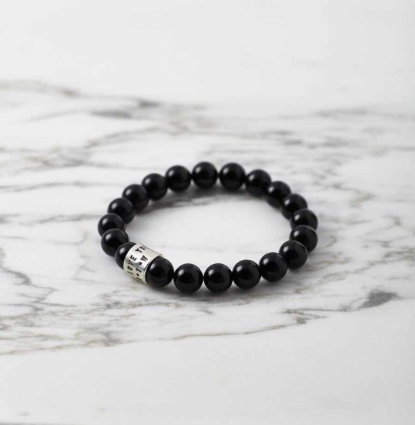 Personalised Black Agate And Silver Bead Bracelet