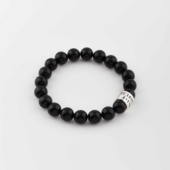 Personalised Black Agate And Silver Bead Bracelet White