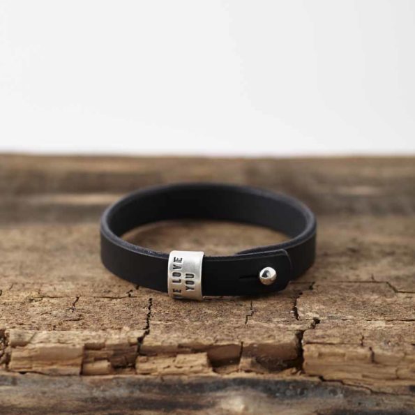Personalised Silver And Leather Bracelet Black