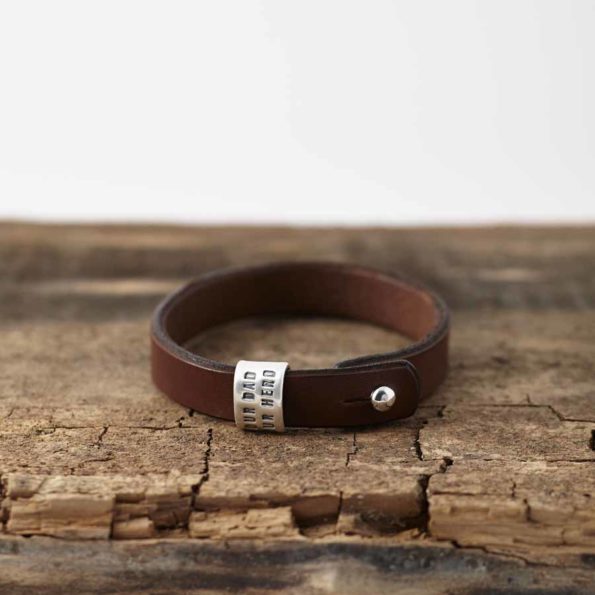 Personalised Silver And Leather Bracelet Brown