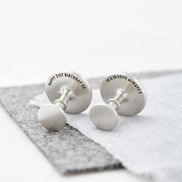 Personalised Silver And Leather Coordinate and Date Cufflinks