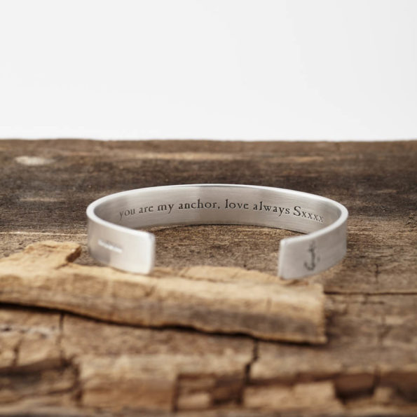 Personalised Sterling Silver You Are My Anchor Bangle Writing