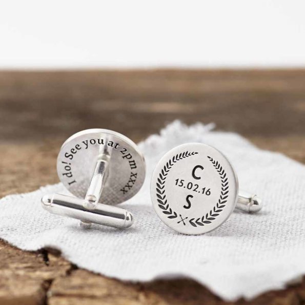 Personalised Solid Silver Wedding Crest Hidden Message Cufflinks