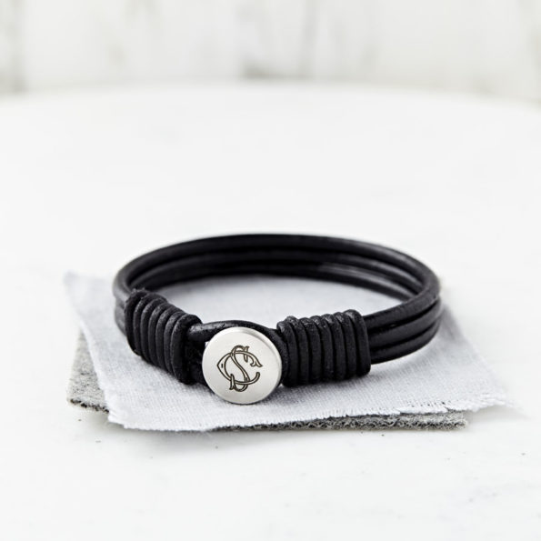 Silver And Leather Entwined Monogram Bracelet