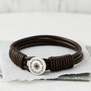 personalised silver and leather coordinate bracelet