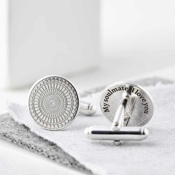 Personalised Engraved Round Sterling Silver Cufflinks