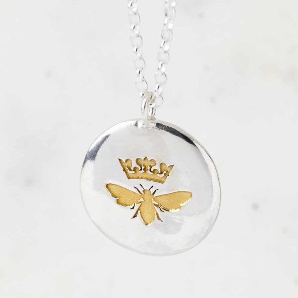 Personalised Sterling Silver Gold Queen Bee Necklace
