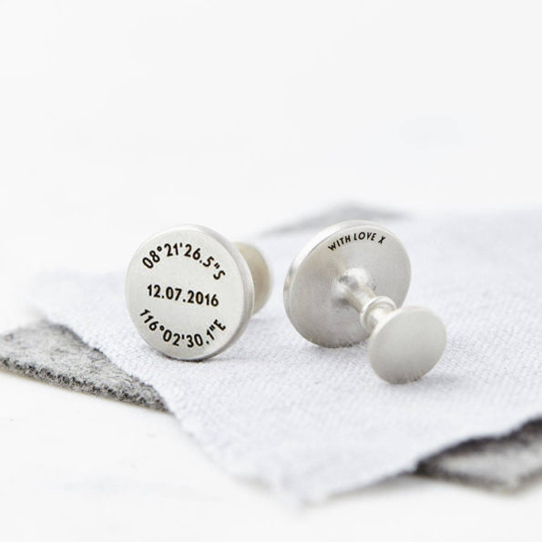 Personalised Silver And Leather Coordinate and Date Cufflinks