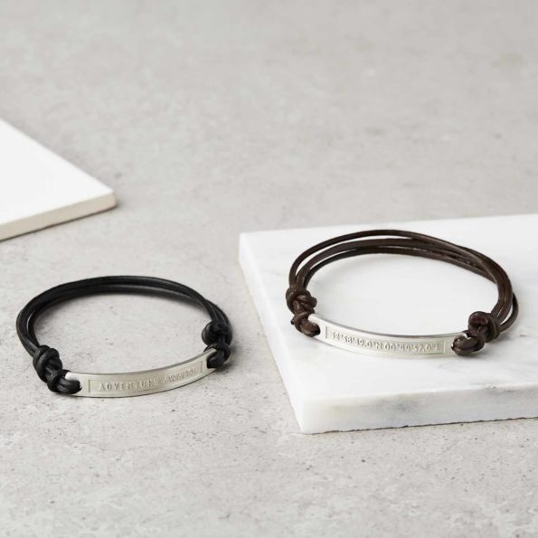 2 Personalised Silver and Leather Bracelets