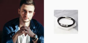 Silver and Leather Bracelet and Man with clasped hands