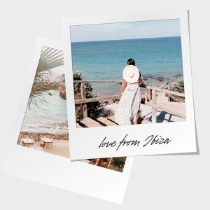 2 Photographs with "love from Ibiza" written on them