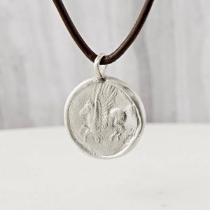 Solid Silver Necklace with Etched Pegasus