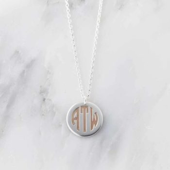 Silver and rose gold art deco monogram necklace