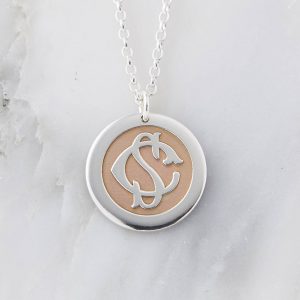 original silver and rose gold entwined monogram necklace