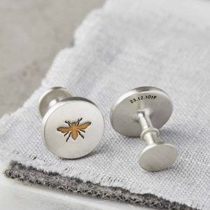 Personalised sterling silver and gold bee cufflinks