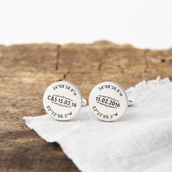 Personalised Silver Coordinate And Date Cufflinks